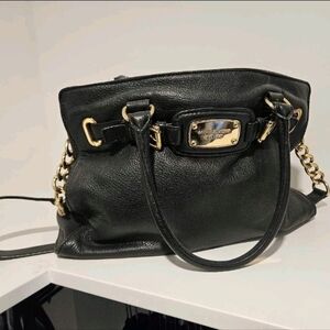 Michael Kors Black Leather Tote Bag Gold Hardware